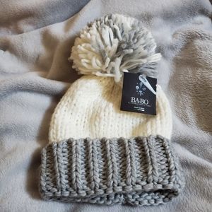 White and Gray BA-BO Italian knitted Pom Beanie Hat